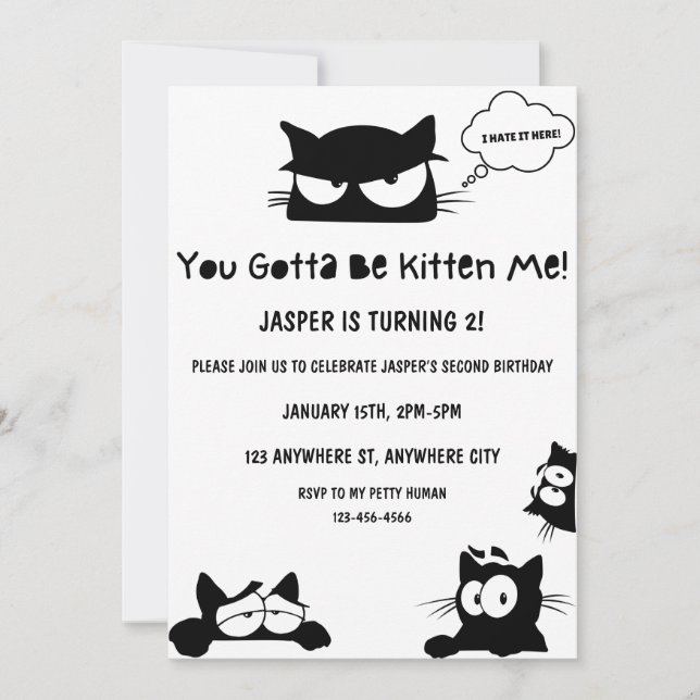 Kitty Cat Birthday Kitten Pawty Invite (Front)