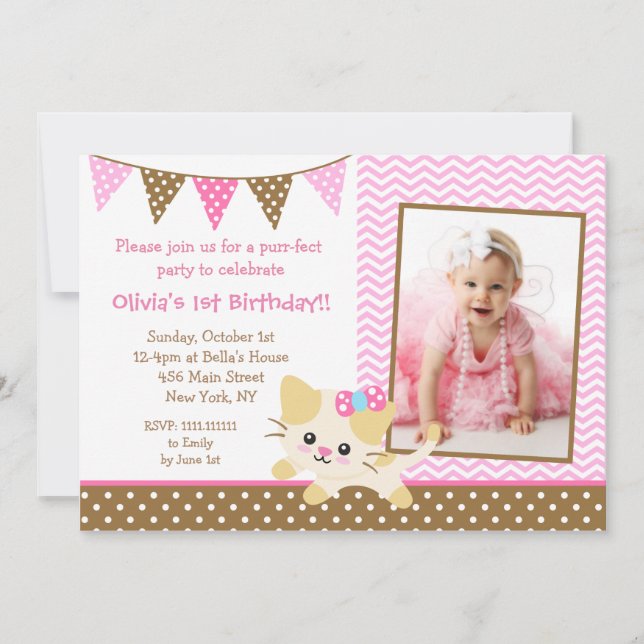Kitty Cat Birthday Party Invitations (Front)