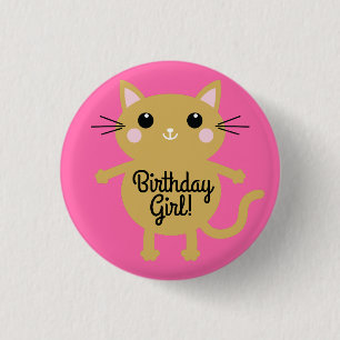 Kitty Cat Birthday Party Kids 3 Cm Round Badge