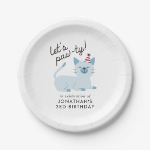 Kitty Cat Birthday Party   Let's Pawty Blue Paper Plate