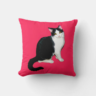 Kitty Cat, Black and White on Hot Pink Cushion