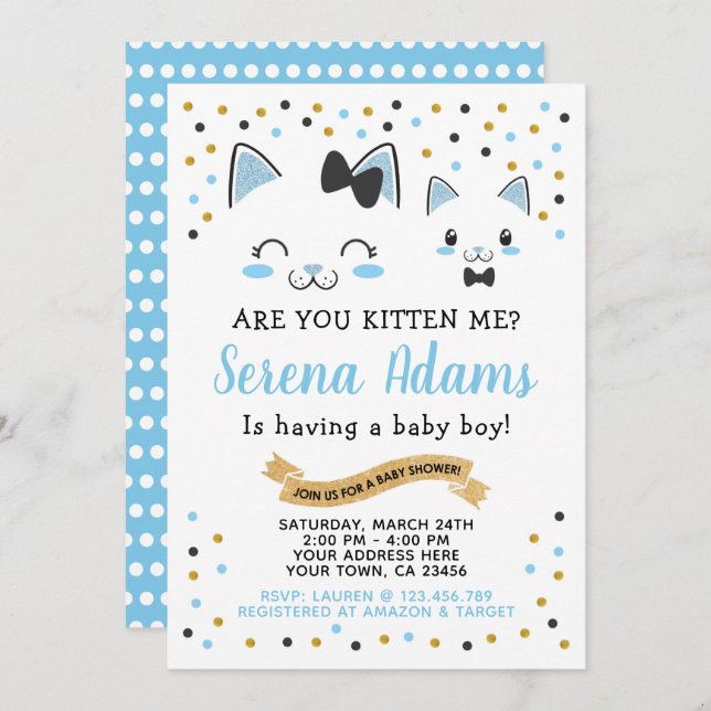 Kitty Cat Boys Baby Shower Invitation (Front/Back)