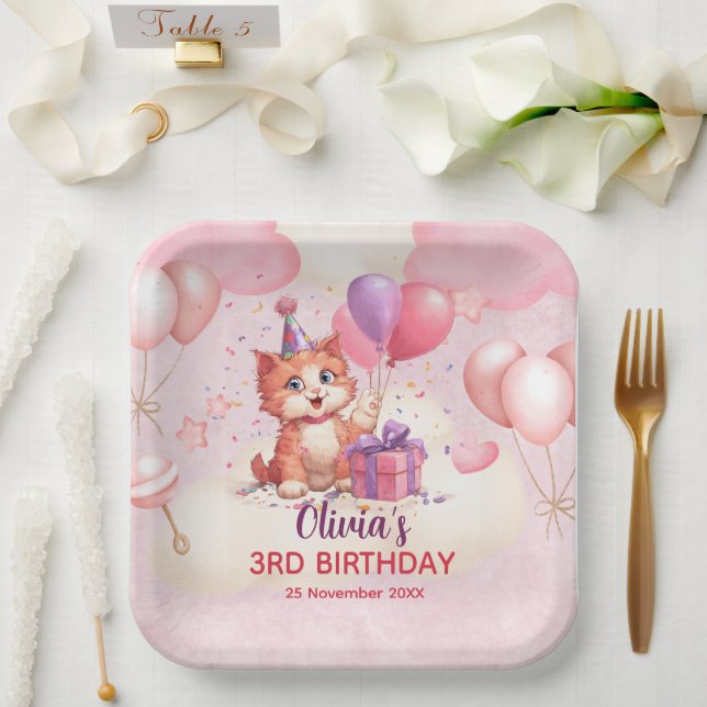 Kitty Cat Celebration Birthday Paper Plate (Wedding)