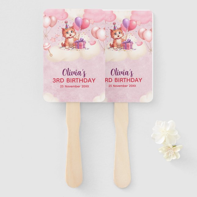 Kitty Cat Celebration Birthday Set of Fans (Front and Back)