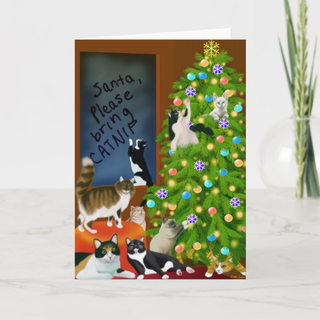 Kitty Cat Christmas Tree Card (Front)