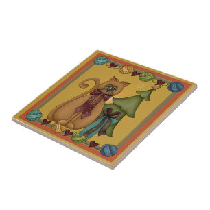 Kitty Cat Christmas Tree PictureTile Tile