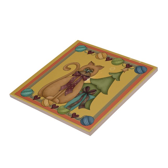 Kitty Cat Christmas Tree PictureTile Tile (Side)