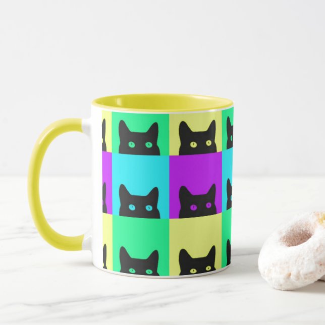 Kitty Cat Colourful Block Mug (With Donut)