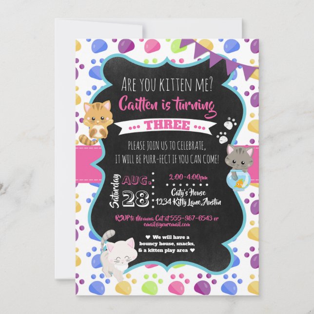 Kitty Cat Cute Kitten Girl Birthday Invitation (Front)