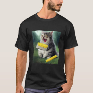 Kitty Cat Eating A Cob of Corn Retro Style Kitten T-Shirt