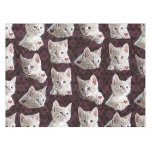 Kitty Cat Faces Pattern With Hearts Image Tablecloth