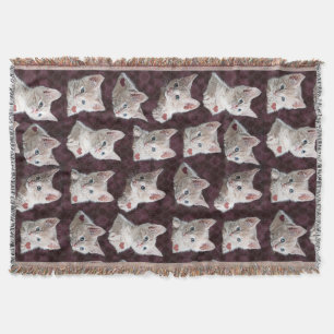 Kitty Cat Faces Pattern With Hearts Image Throw Blanket
