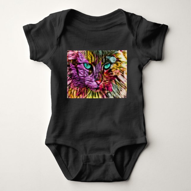 Kitty Cat Fall Leaves Colourful Artsy Design Baby Bodysuit (Front)