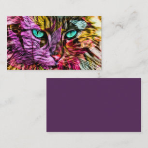 Kitty Cat Fall Leaves Colourful Artsy Design Business Card