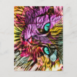 Kitty Cat Fall Leaves Colourful Artsy Design Postcard
