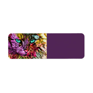 Kitty Cat Fall Leaves Colourful Artsy Design Return Address Label