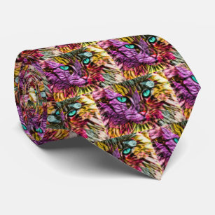 Kitty Cat Fall Leaves Colourful Artsy Design Tie