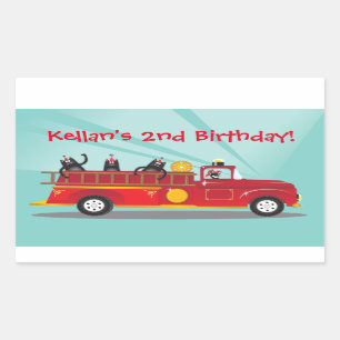 Kitty Cat Firetruck Birthday Party Stickers