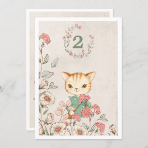 Kitty Cat Floral Girly Kitten 2nd Birthday Invitation