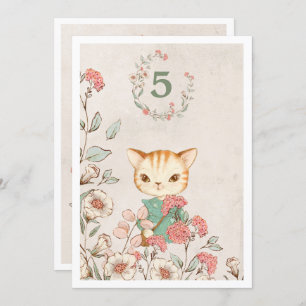 Kitty Cat Floral Girly Kitten 5-year-old Birthday Invitation