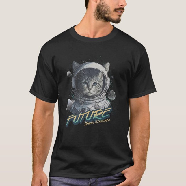 Kitty Cat Future Space Explorer Astronaut T-Shirt (Front)