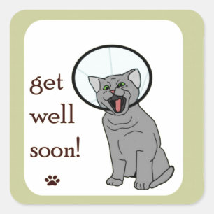 Kitty Cat Get Well Soon Square Sticker