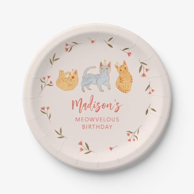 Kitty Cat Girl Meowvelous Birthday Party Paper Plate (Front)