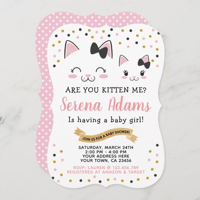 Kitty Cat Girls Baby Shower Invitation (Front/Back)