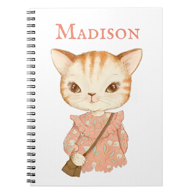 Kitty Cat Girly Vintage Cute Name Personalized Notebook (Front)