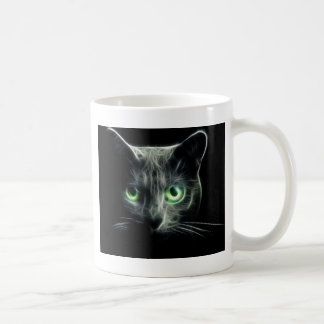 Kitty cat glowing green eyes coffee mug