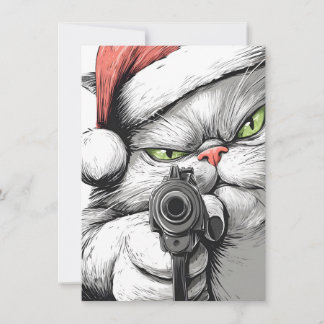 Kitty Cat has a Gun Funny Christmas Cards