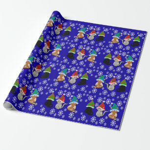 Kitty cat hats blue wrapping paper 