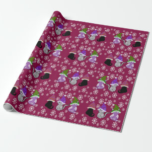 Kitty cat hats purple wrapping paper