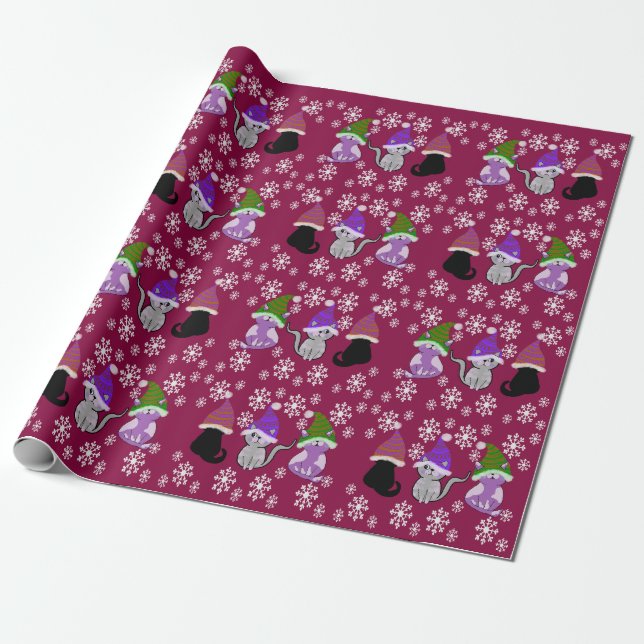 Kitty cat hats purple wrapping paper  (Unrolled)