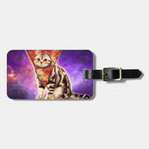 Kitty cat head pizza luggage tag