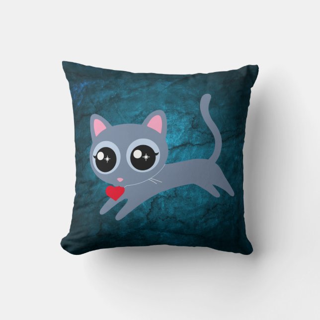 Kitty Cat Heart Thief Cute Gift Cushion (Front)