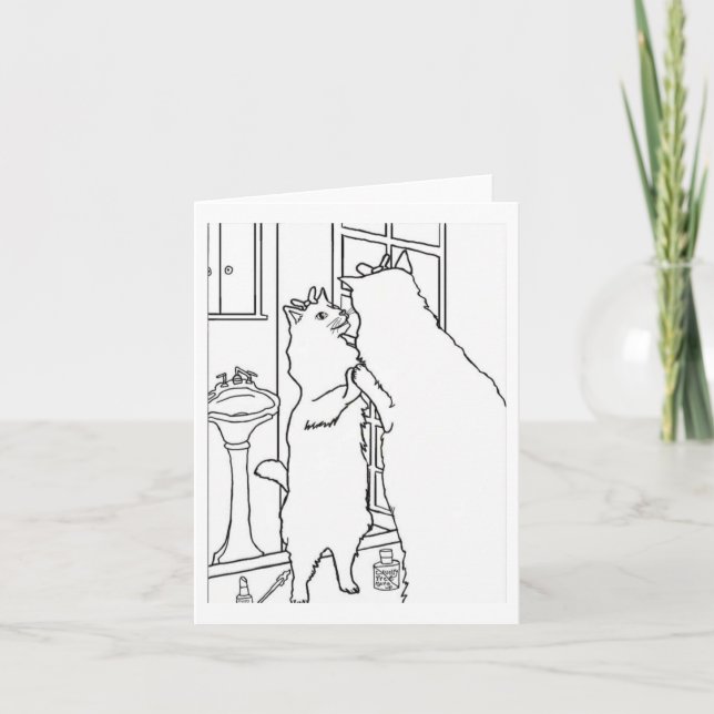 Kitty 🐈‍⬛ Cat 🐈 In Mirror 🪞  Thank You Card (Front)