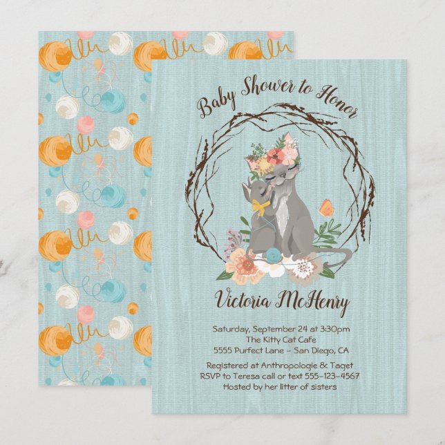 Kitty Cat kitten and Momma Baby shower Invitations (Front/Back)