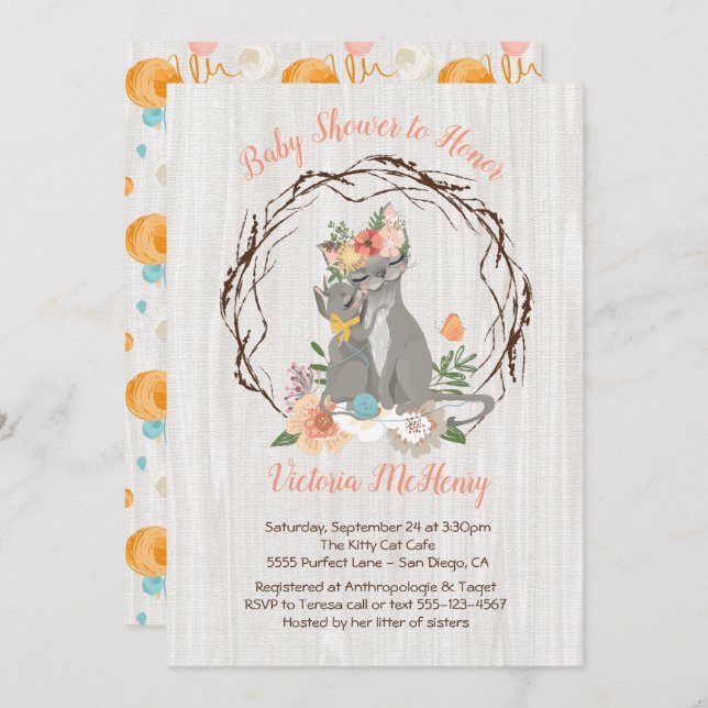 Kitty Cat kitten and Momma Baby shower Invitations (Front/Back)