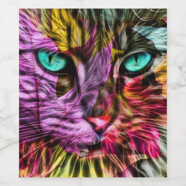 Kitty Cat Kitten Artsy Design Wine Label (Single Label)