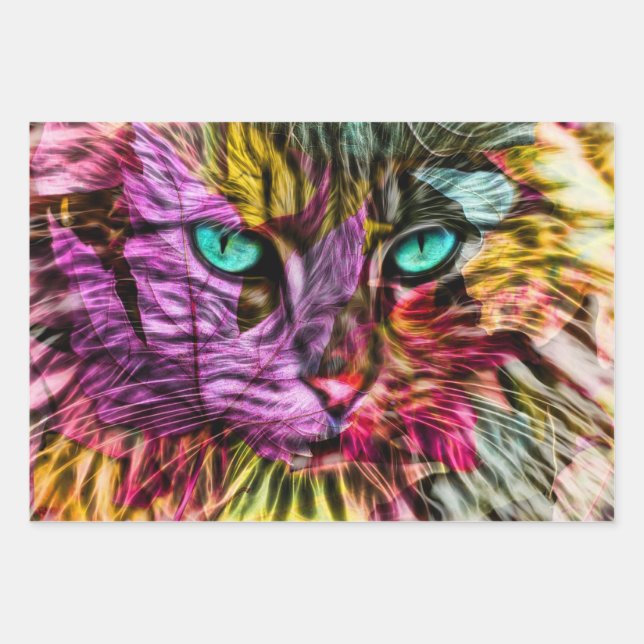 Kitty Cat Kitten Artsy Design Wrapping Paper Sheet (Front)