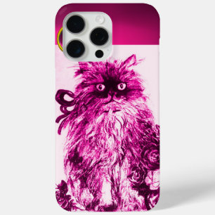KITTY CAT - KITTEN,FUCHSIA PINK ROSES Gem Monogram iPhone 15 Pro Max Case