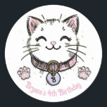Kitty Cat Kitten Pink Purple Gold Birthday Party  Classic Round Sticker<br><div class="desc">Matching items are available.</div>