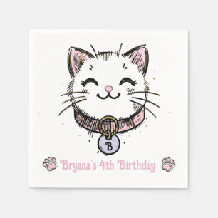 Kitty Cat Kitten Pink Purple Gold Birthday Party  Napkin