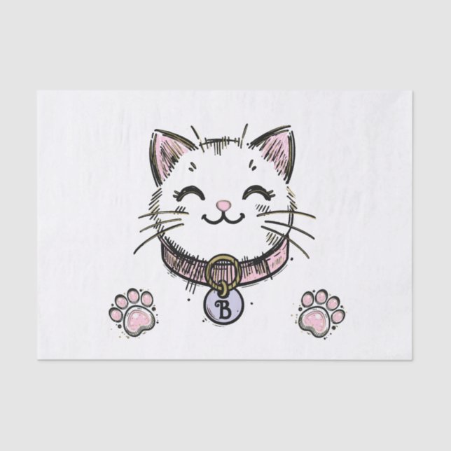 Kitty Cat Kitten Pink Purple Gold Birthday Party  Tissue Paper (Front)