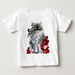 KITTY CAT ,KITTEN WITH RED ROSES ,Black and White Baby T-Shirt