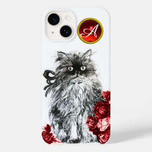 KITTY CAT,KITTEN WITH RED ROSES GEM MONOGRAM,white Case-Mate iPhone 14 Case