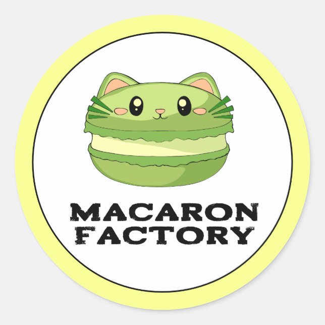 Kitty Cat Matcha Macaron Classic Round Sticker (Front)