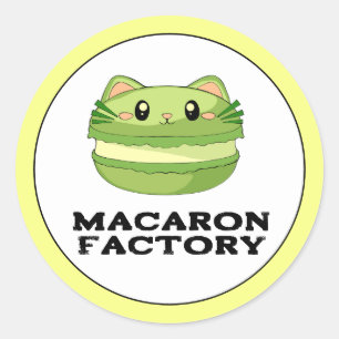 Kitty Cat Matcha Macaron Classic Round Sticker