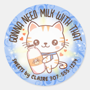Kitty cat milk baked goods baking bakery packaging classic round sticker